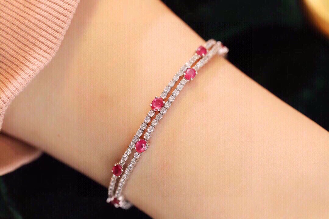 18k Gold Bracelet, Ruby Bracelet, Oval Ruby 3.00ct, Natural Diamond 2.70ct