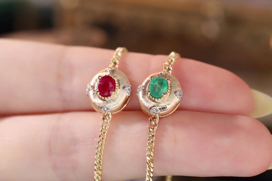 Satin finish 18k Gold Bracelet, Ruby Bracelet, Oval Ruby 0.50ct, Natural Diamond 0.03ct