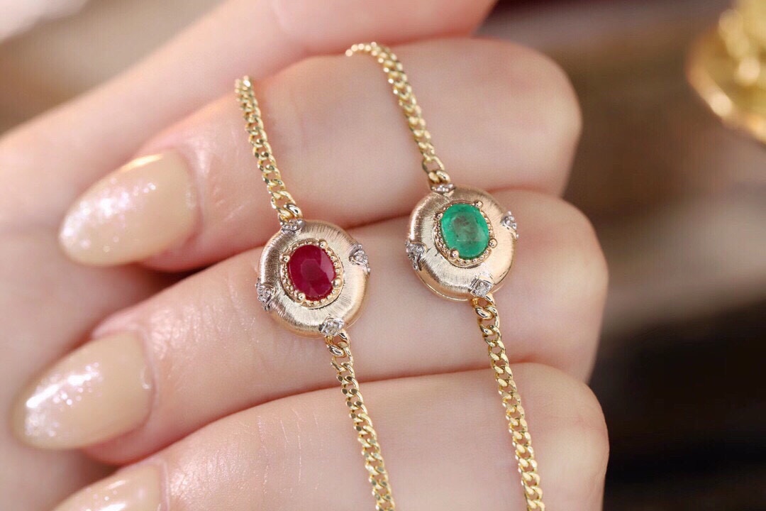 Satin finish 18k Gold Bracelet, Ruby Bracelet, Oval Ruby 0.50ct, Natural Diamond 0.03ct