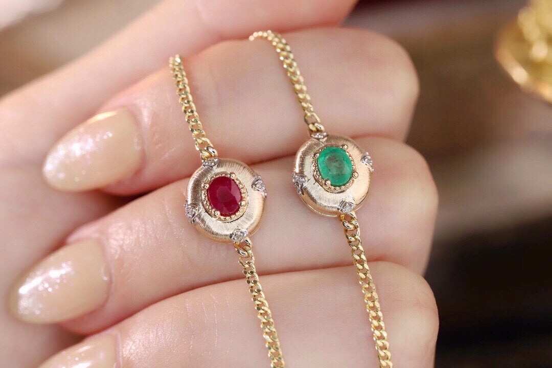 Satin finish 18k Gold Bracelet, Ruby Bracelet, Oval Ruby 0.50ct, Natural Diamond 0.03ct