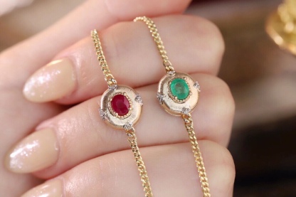 Satin finish 18k Gold Bracelet, Ruby Bracelet, Oval Ruby 0.50ct, Natural Diamond 0.03ct