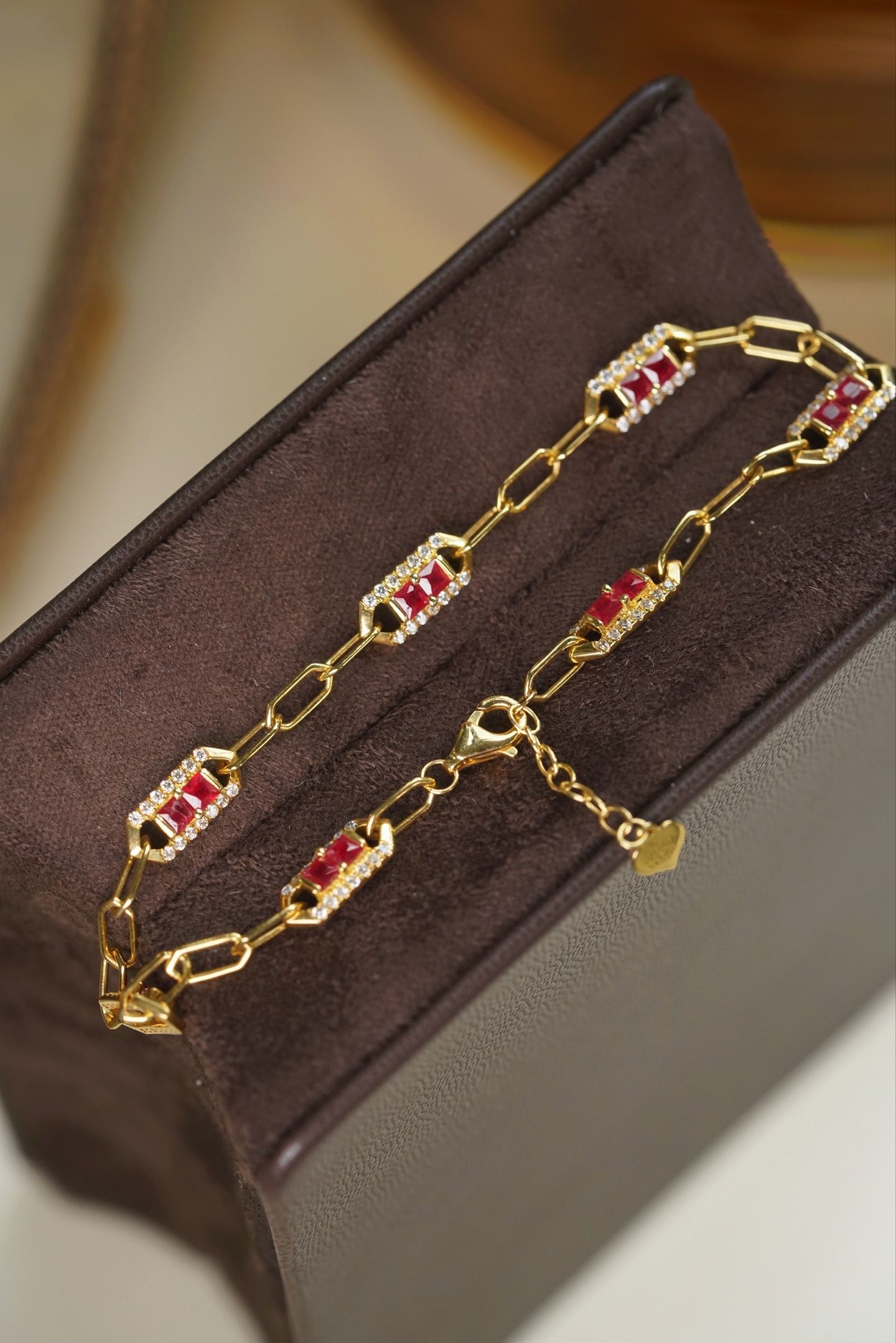 18k Gold Bracelet, Ruby Bracelet, Oval Ruby 1.50ct, Natural Diamond 0.55ct