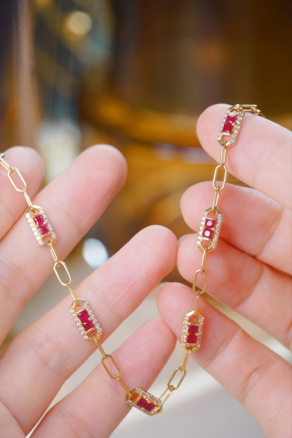 18k Gold Bracelet, Ruby Bracelet, Oval Ruby 1.50ct, Natural Diamond 0.55ct