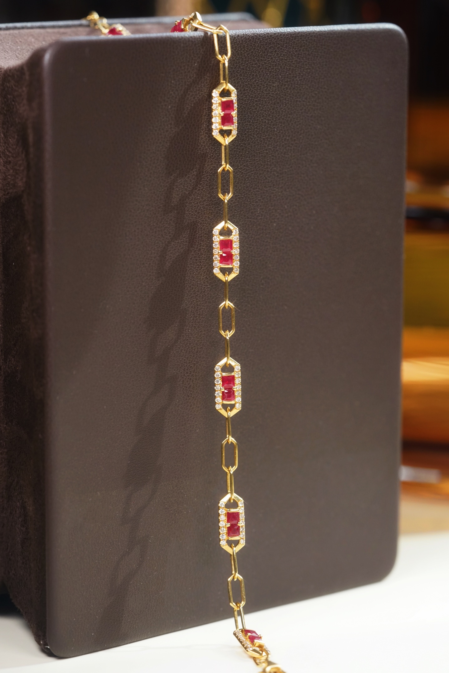 18k Gold Bracelet, Ruby Bracelet, Oval Ruby 1.50ct, Natural Diamond 0.55ct