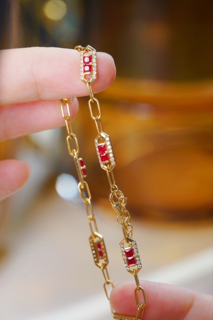 18k Gold Bracelet, Ruby Bracelet, Oval Ruby 1.50ct, Natural Diamond 0.55ct