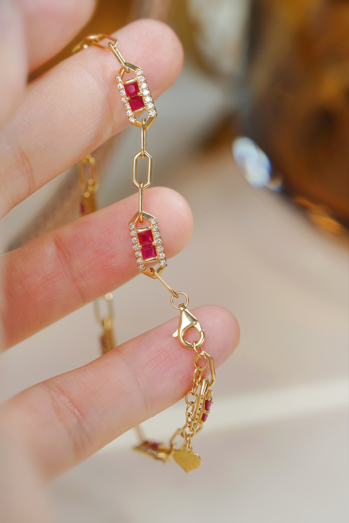 18k Gold Bracelet, Ruby Bracelet, Oval Ruby 1.50ct, Natural Diamond 0.55ct