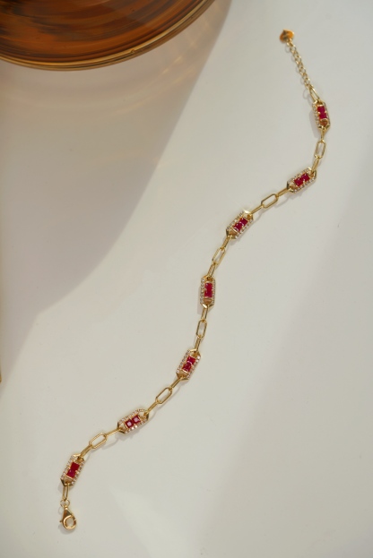 18k Gold Bracelet, Ruby Bracelet, Oval Ruby 1.50ct, Natural Diamond 0.55ct