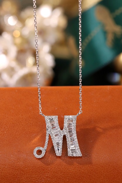 18k Gold Necklace with the Letter "M" Inlaid with 0.60ct Natural Diamond