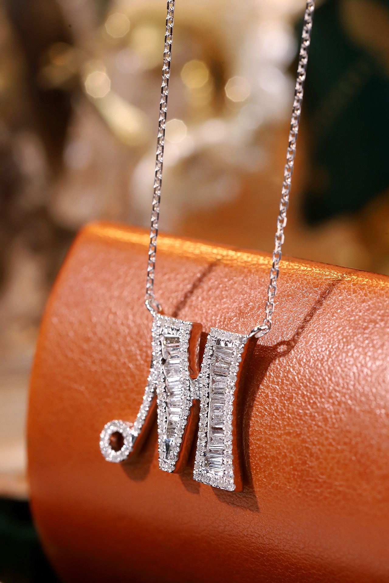 18k Gold Necklace with the Letter "M" Inlaid with 0.60ct Natural Diamond