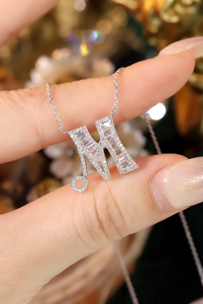 18k Gold Necklace with the Letter "M" Inlaid with 0.60ct Natural Diamond