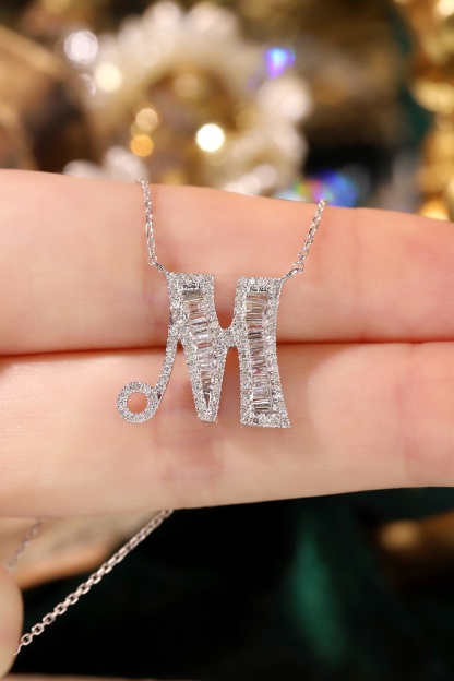 18k Gold Necklace with the Letter "M" Inlaid with 0.60ct Natural Diamond
