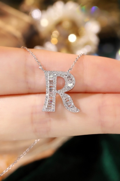 18k Gold Necklace with the Letter "R" Inlaid with 0.50ct Natural Diamond
