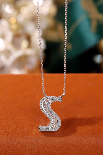 18k Gold Necklace with the Letter "S" Inlaid with 0.35ct Natural Diamond