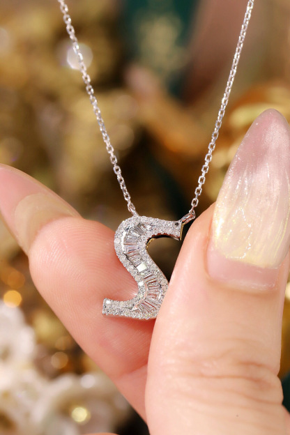 18k Gold Necklace with the Letter "S" Inlaid with 0.35ct Natural Diamond