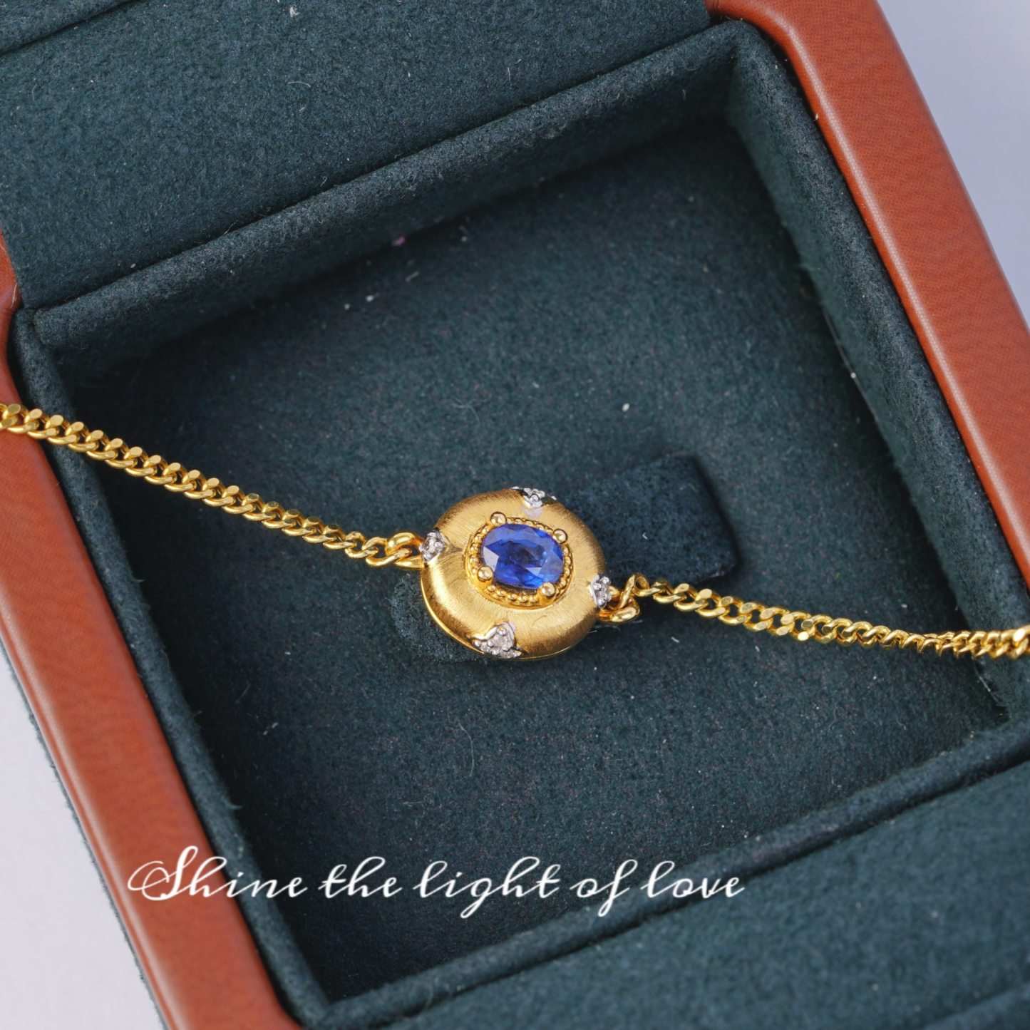 18k Gold Bracelet, Sapphire Bracelet with Polished Surface, Cuban Chain Design, 0.53ct Sapphire and Diamond