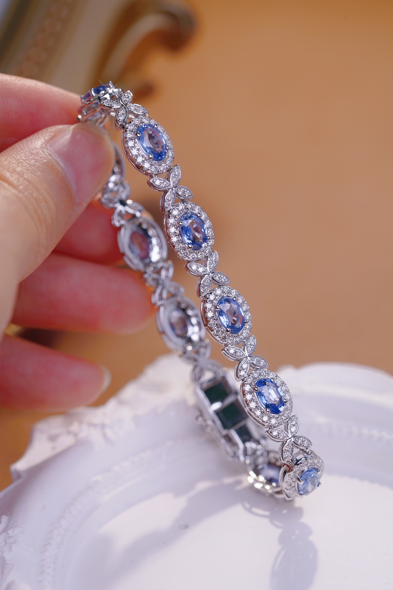 18k Gold Bracelet with Luxuriously Set Sapphires and Diamonds totaling  8.80ct