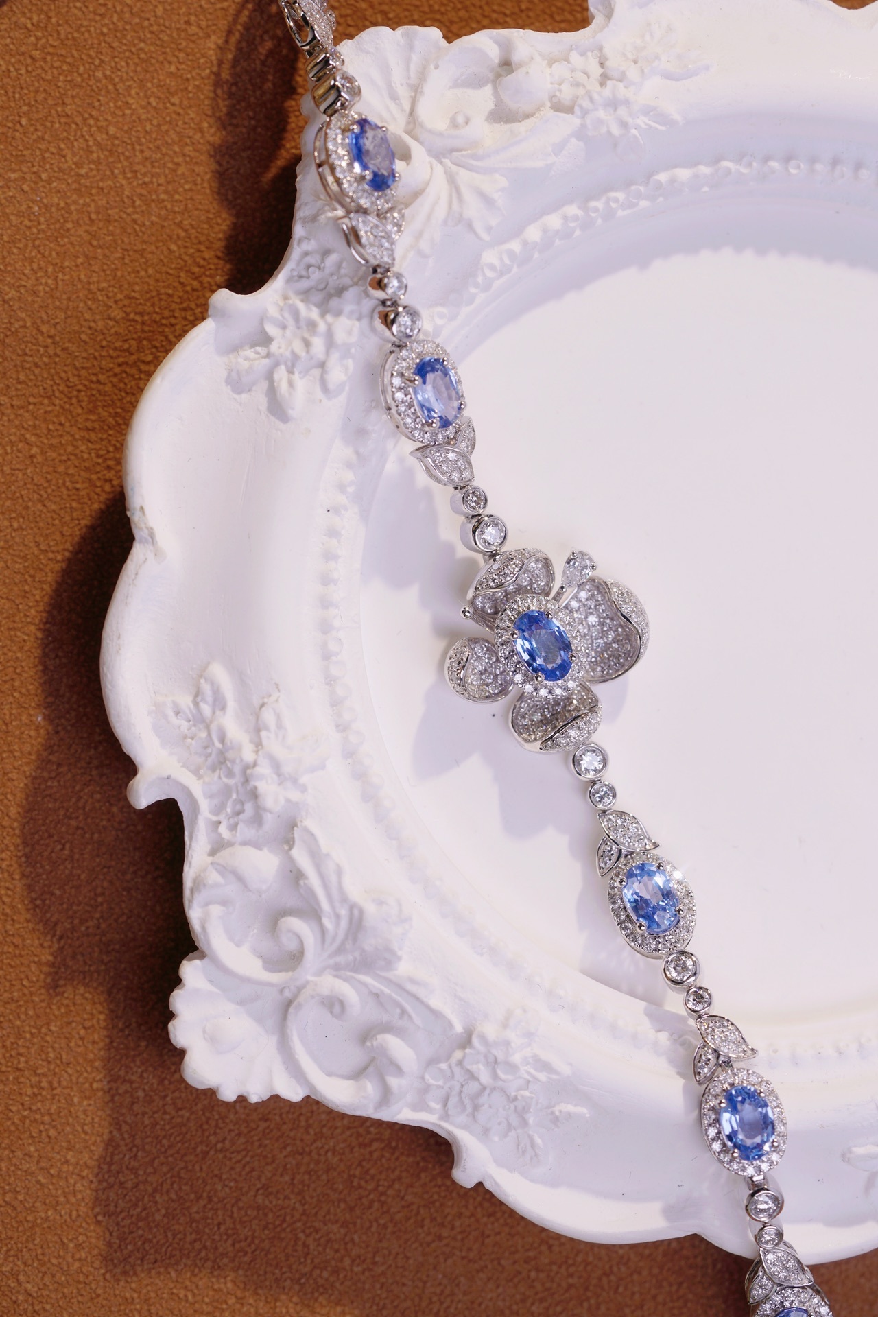 Flowers  18k Gold Bracelet with Luxuriously Set Sapphires and Diamonds totaling 5.70ct