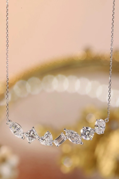 10K gold 3.20-carat laboratory-grown diamond necklace, consisting of various cut diamonds