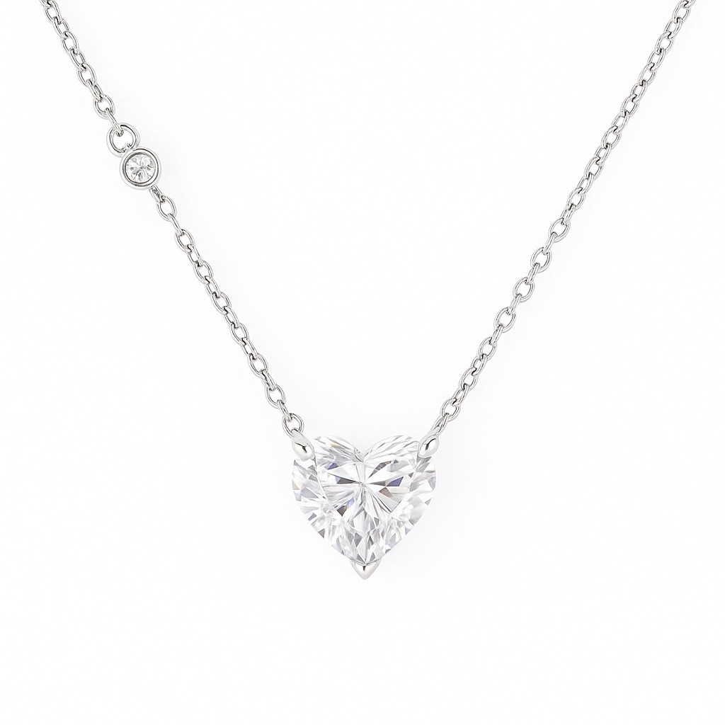 10k Gold Necklace with 1-carat Heart-Shaped Diamond, Lab-Grown