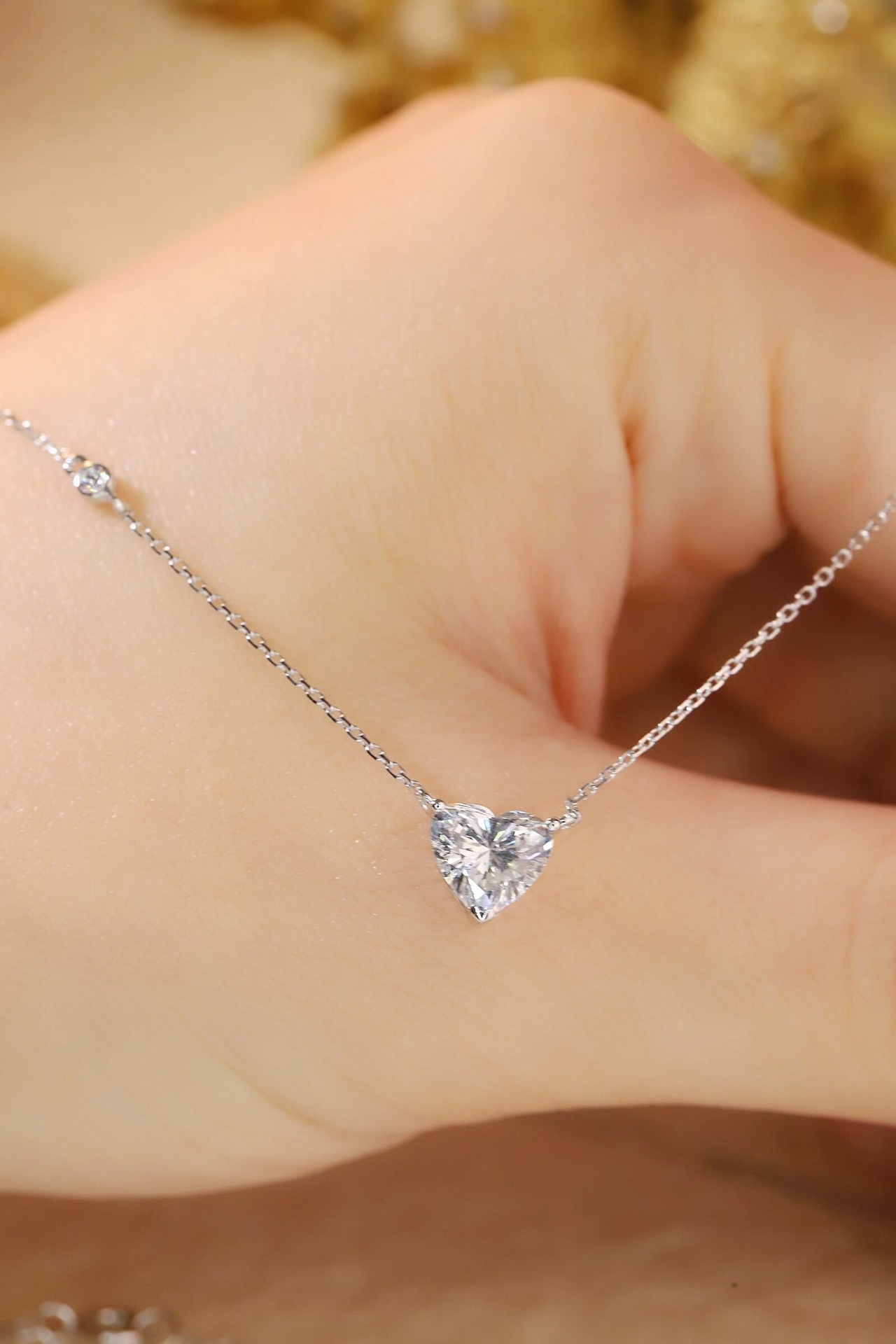 10k Gold Necklace with 1-carat Heart-Shaped Diamond, Lab-Grown