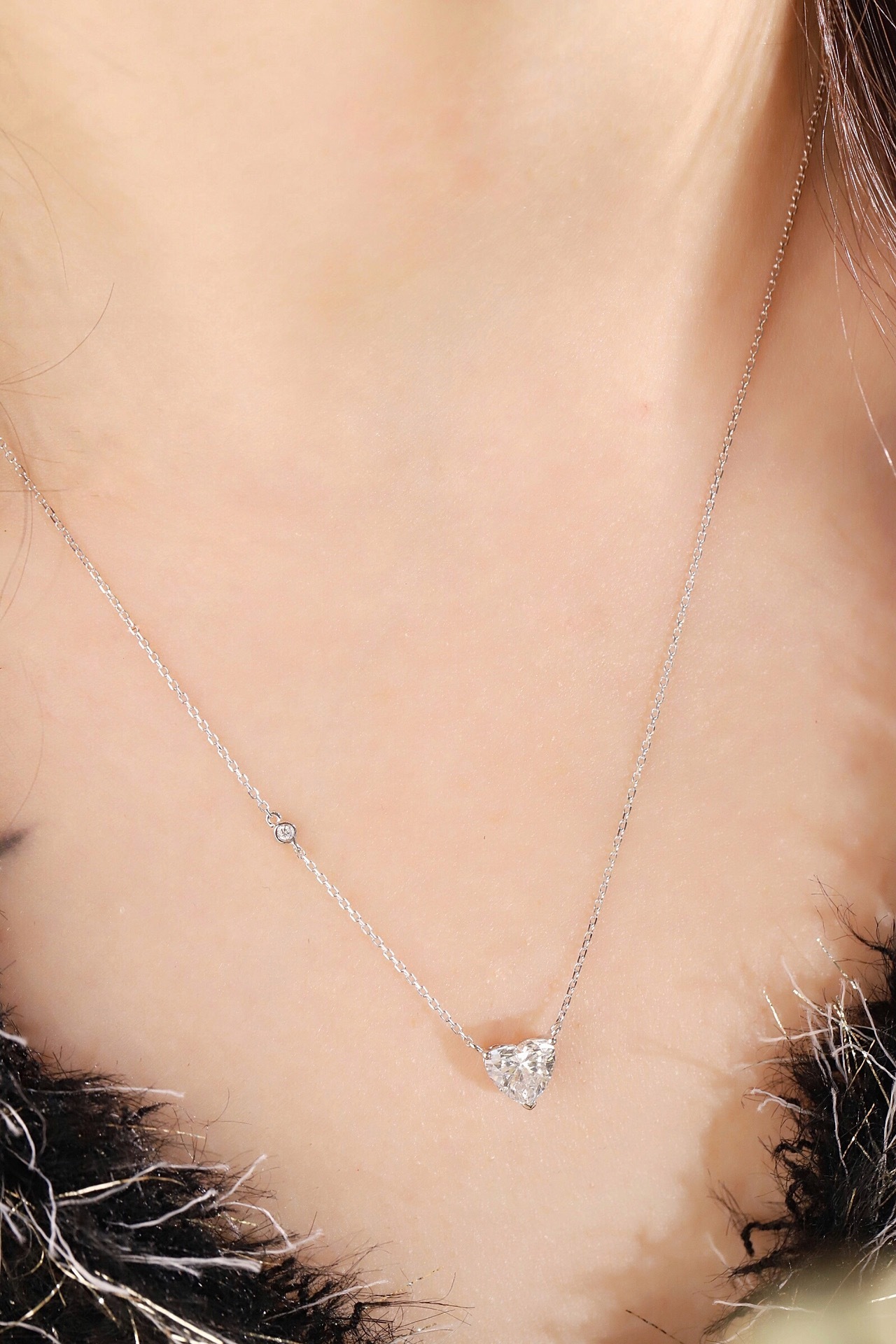 10k Gold Necklace with 1-carat Heart-Shaped Diamond, Lab-Grown
