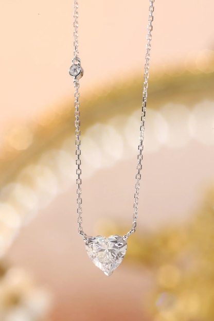 10k Gold Necklace with 1-carat Heart-Shaped Diamond, Lab-Grown