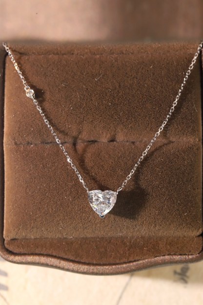 10k Gold Necklace with 1-carat Heart-Shaped Diamond, Lab-Grown