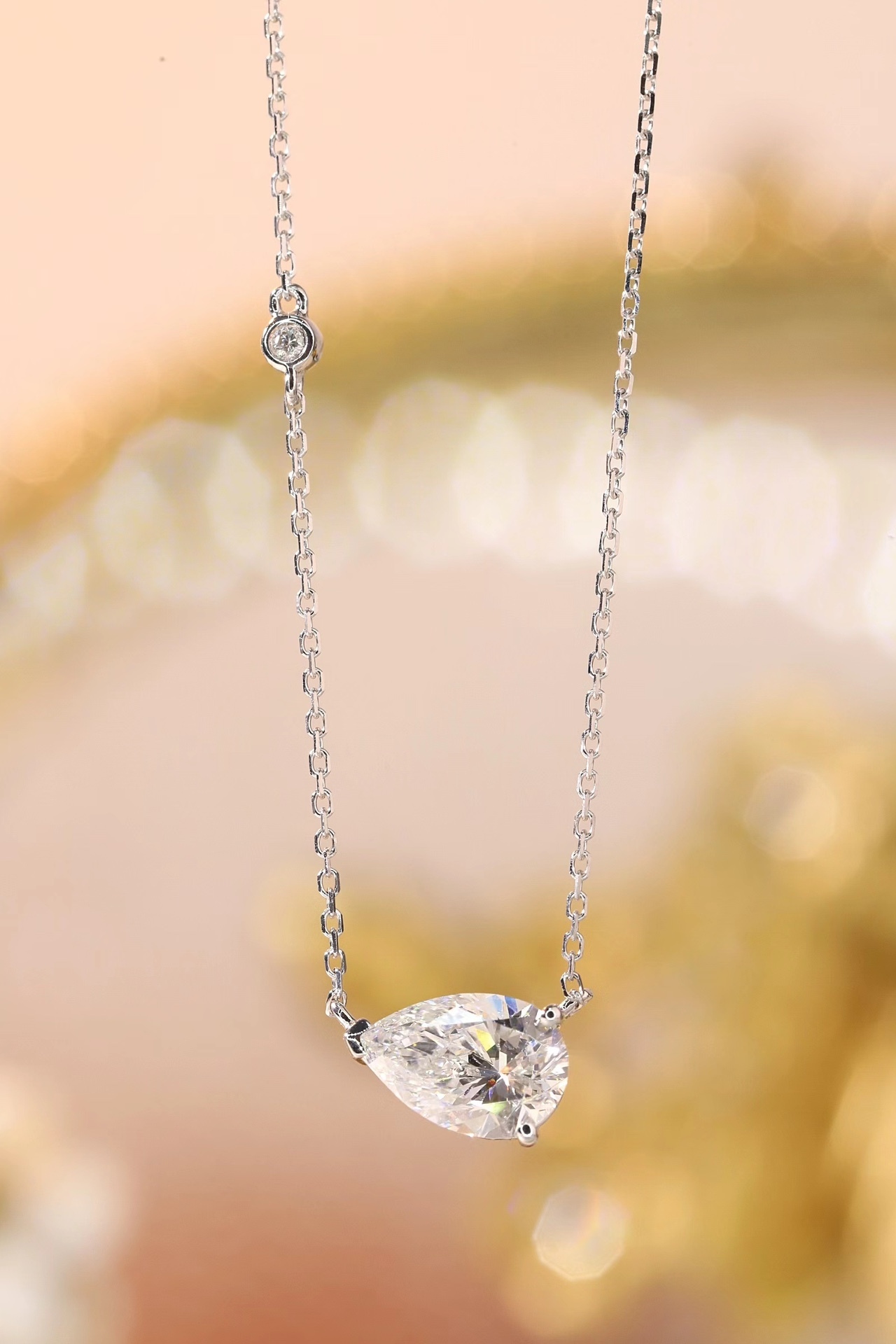 10k Gold Necklace with 1.10ct Laboratory-Grown Diamond in Teardrop Shape