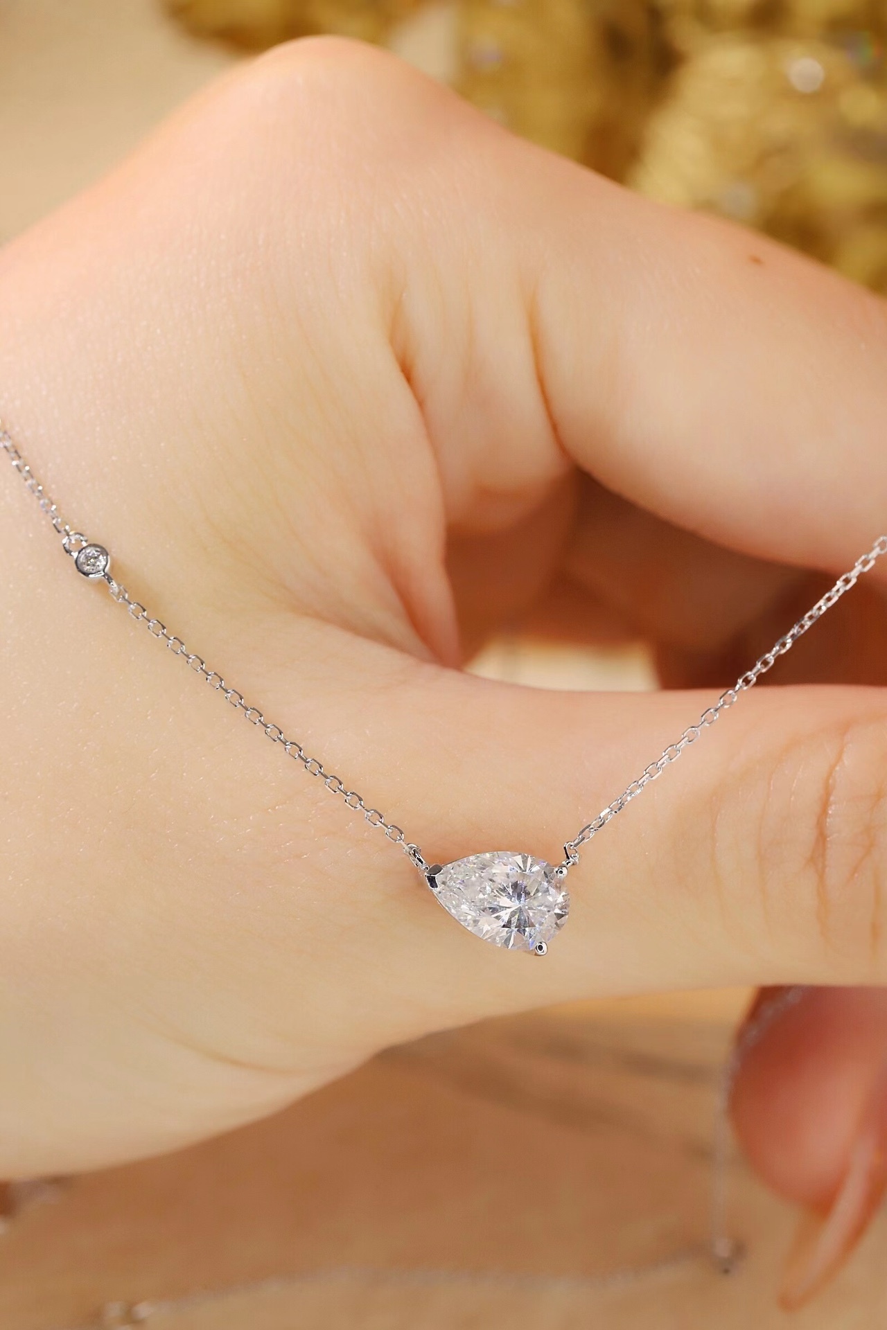 10k Gold Necklace with 1.10ct Laboratory-Grown Diamond in Teardrop Shape