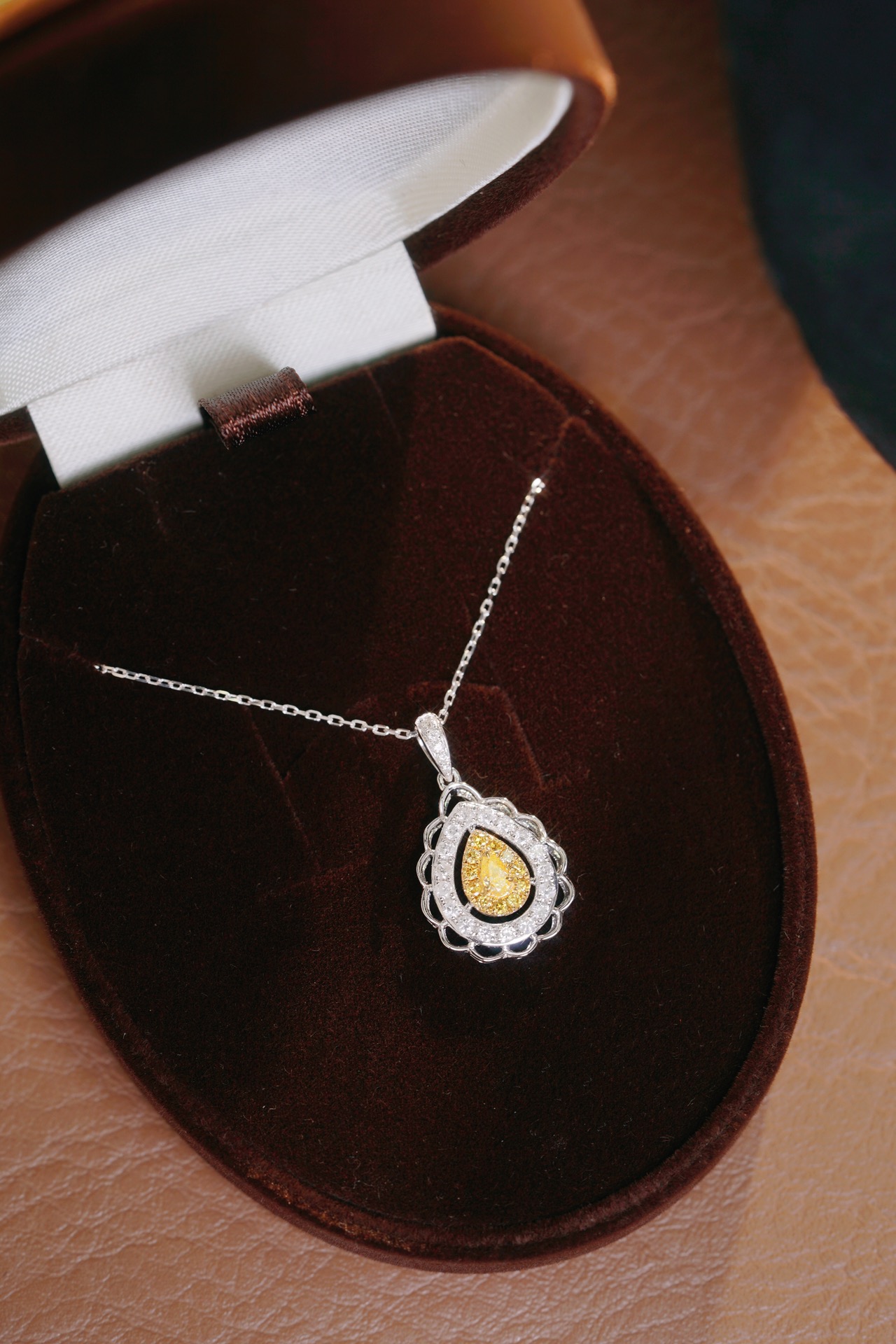 18k Gold Necklace, Yellow Diamond Necklace, Studded with 0.55ct Natural Diamonds