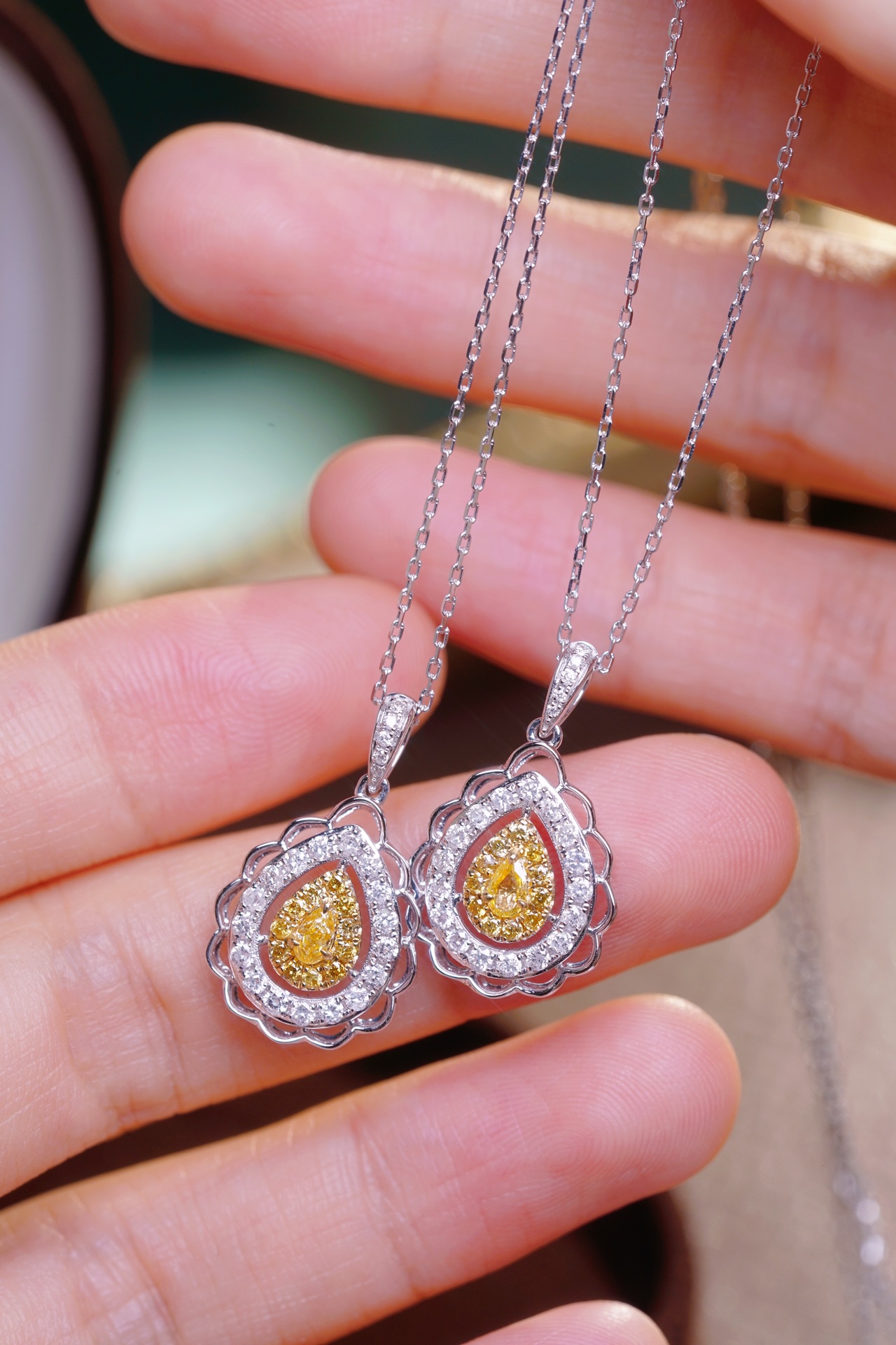 18k Gold Necklace, Yellow Diamond Necklace, Studded with 0.55ct Natural Diamonds