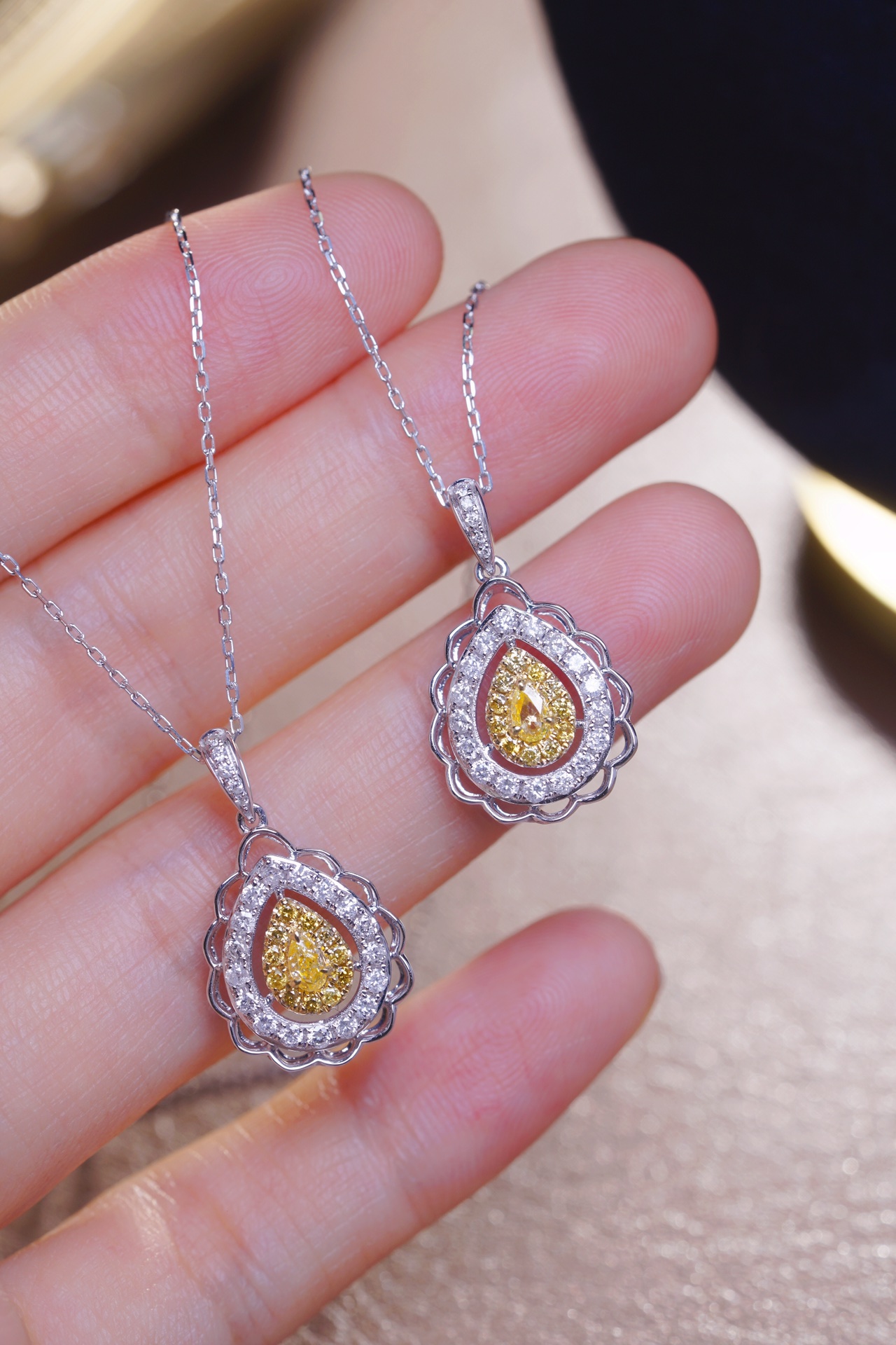 18k Gold Necklace, Yellow Diamond Necklace, Studded with 0.55ct Natural Diamonds