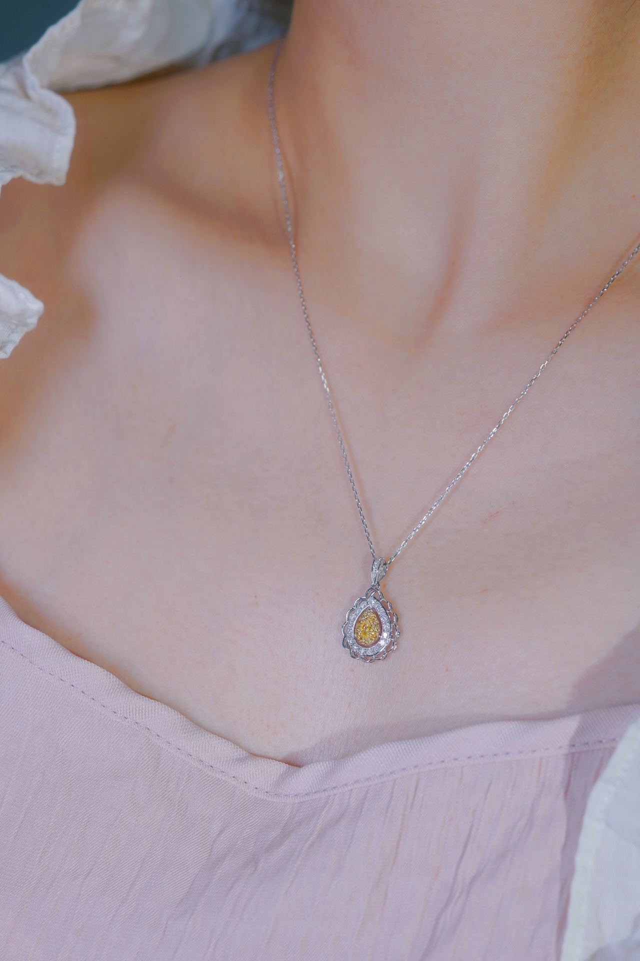 18k Gold Necklace, Yellow Diamond Necklace, Studded with 0.55ct Natural Diamonds