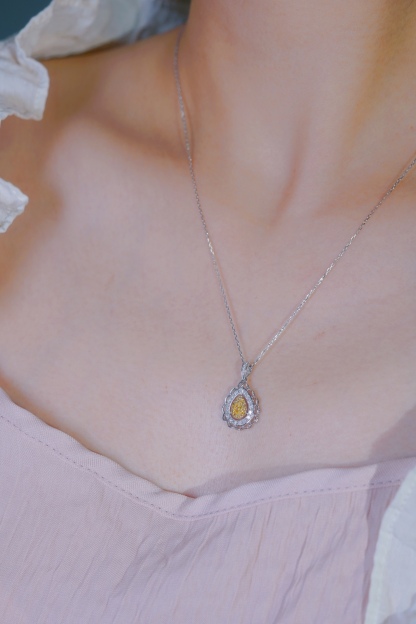 18k Gold Necklace, Yellow Diamond Necklace, Studded with 0.55ct Natural Diamonds