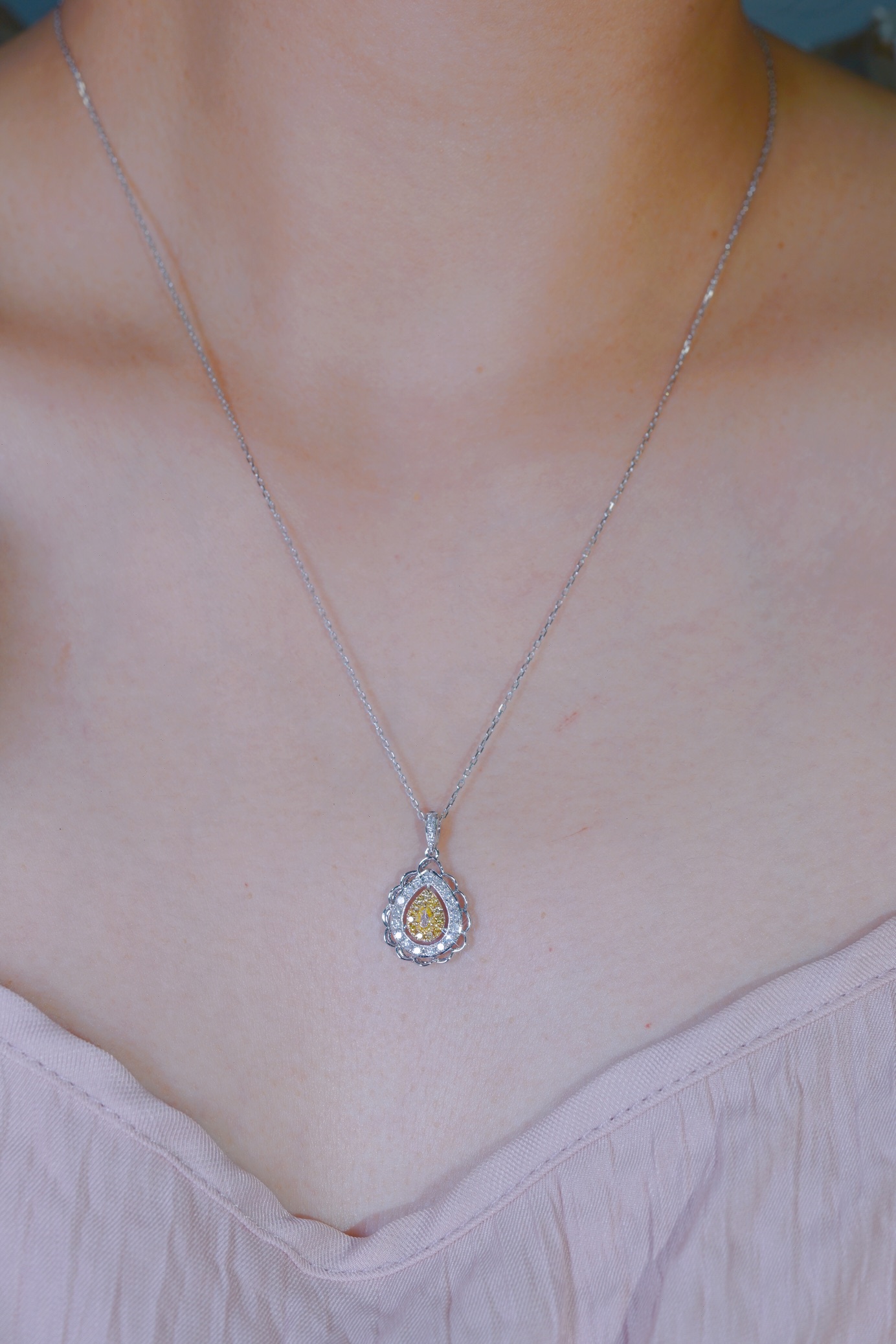 18k Gold Necklace, Yellow Diamond Necklace, Studded with 0.55ct Natural Diamonds