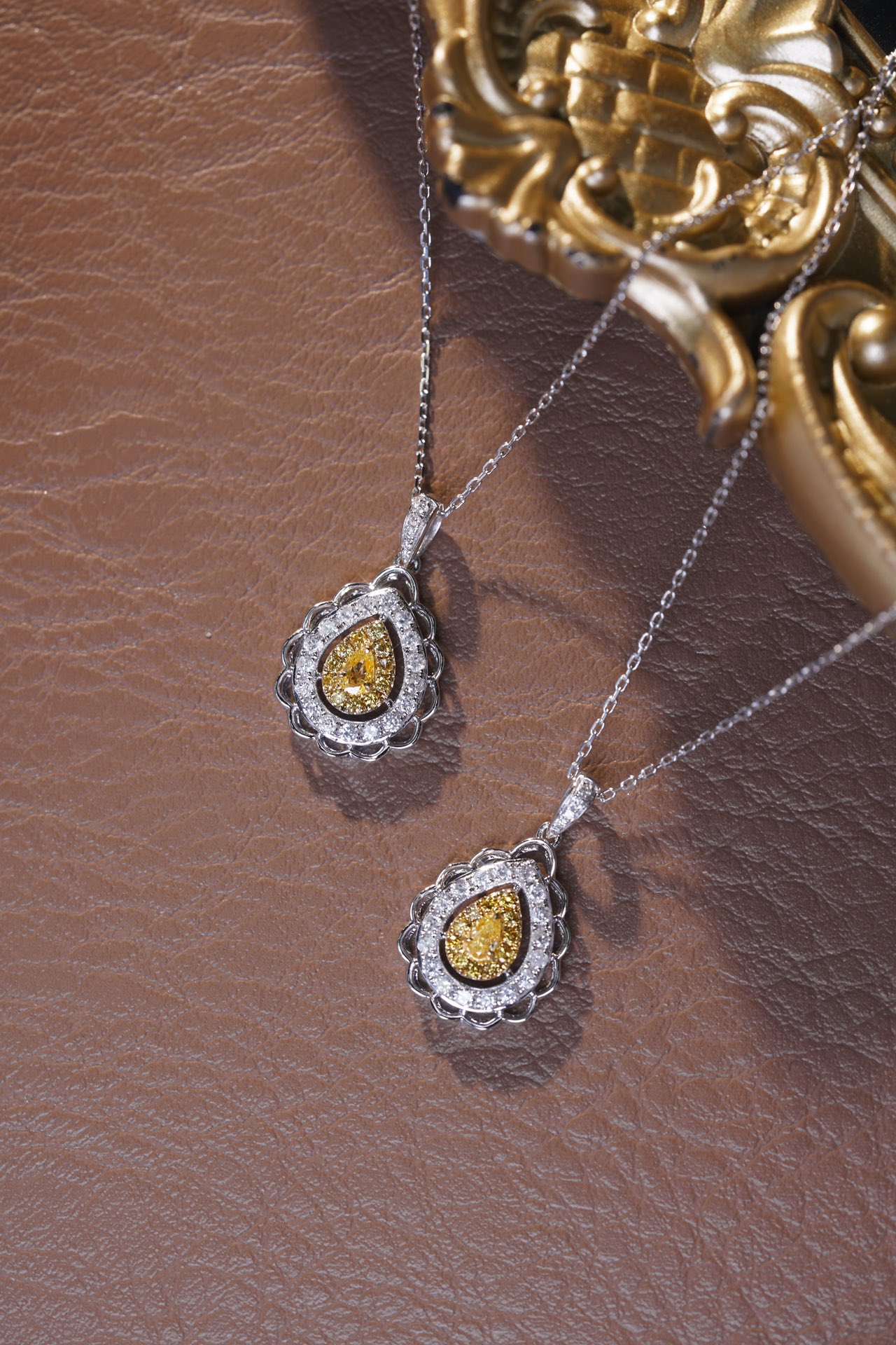 18k Gold Necklace, Yellow Diamond Necklace, Studded with 0.55ct Natural Diamonds