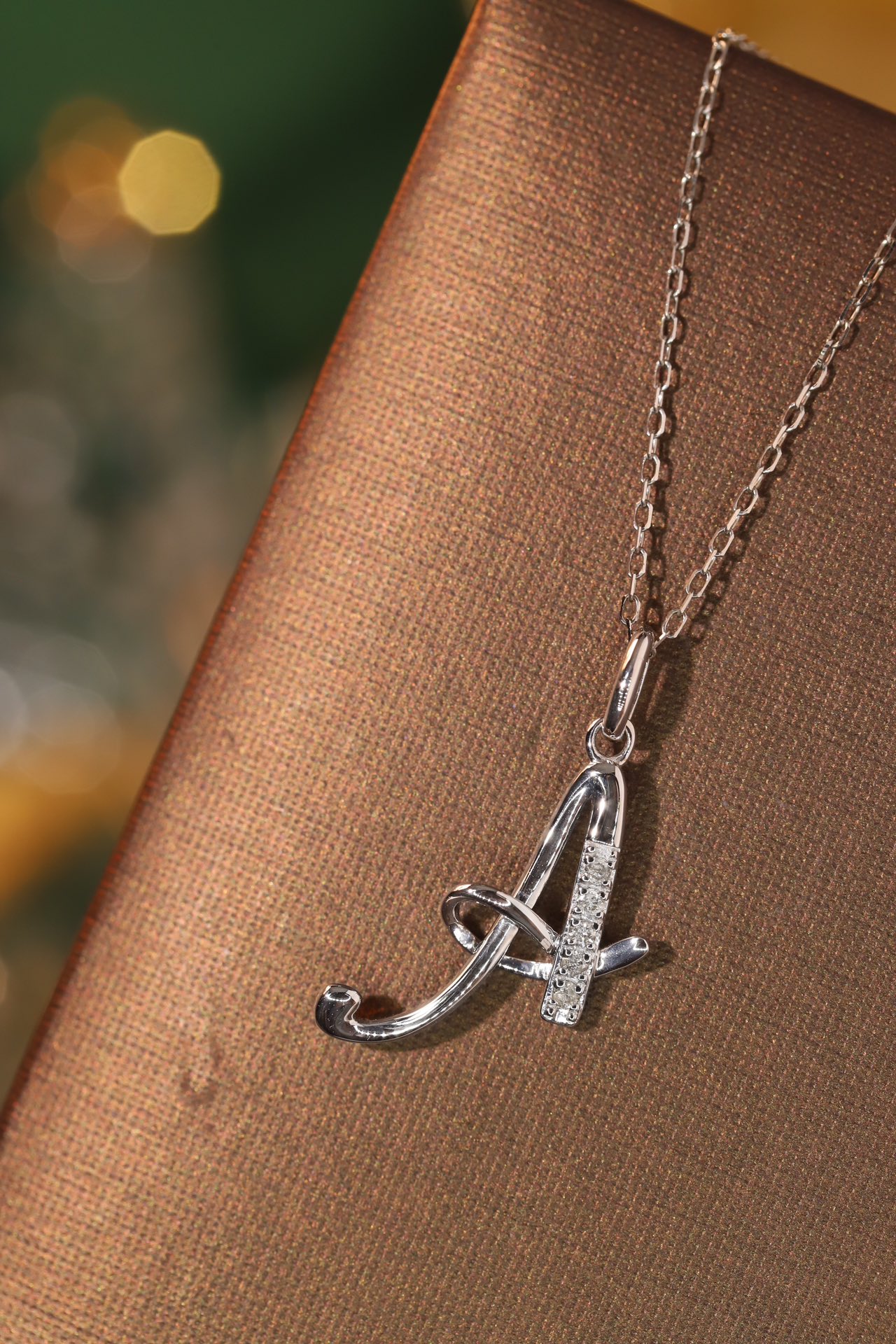 18k Gold Necklace with the Letter "A" Inlaid with 0.05ct Natural Diamond