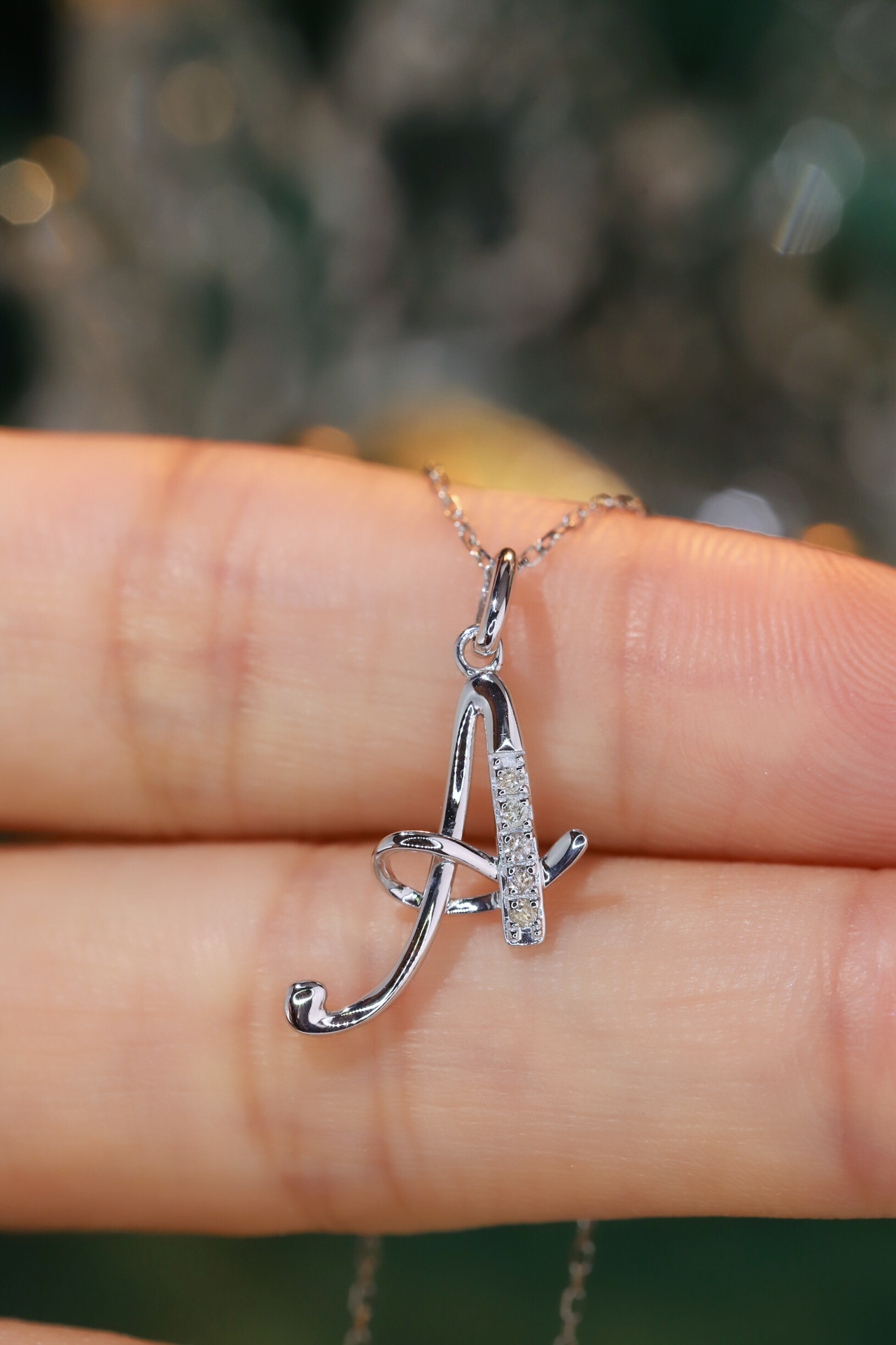 18k Gold Necklace with the Letter "A" Inlaid with 0.05ct Natural Diamond