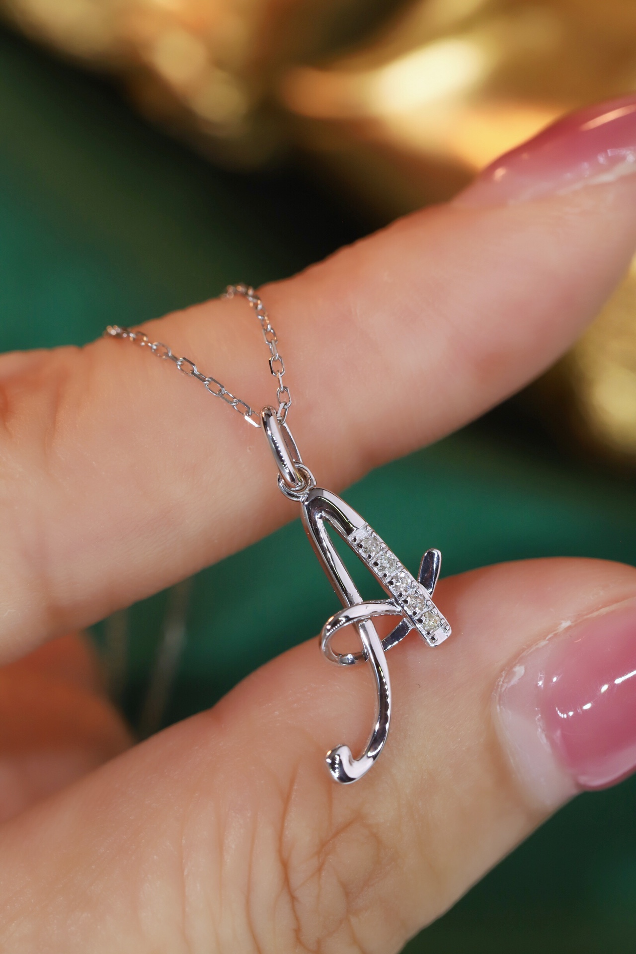 18k Gold Necklace with the Letter "A" Inlaid with 0.05ct Natural Diamond