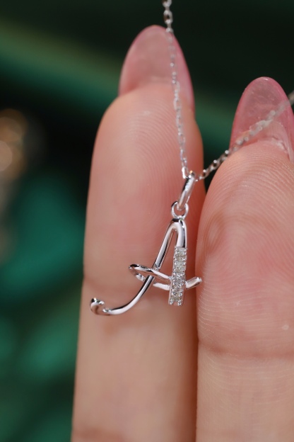 18k Gold Necklace with the Letter "A" Inlaid with 0.05ct Natural Diamond