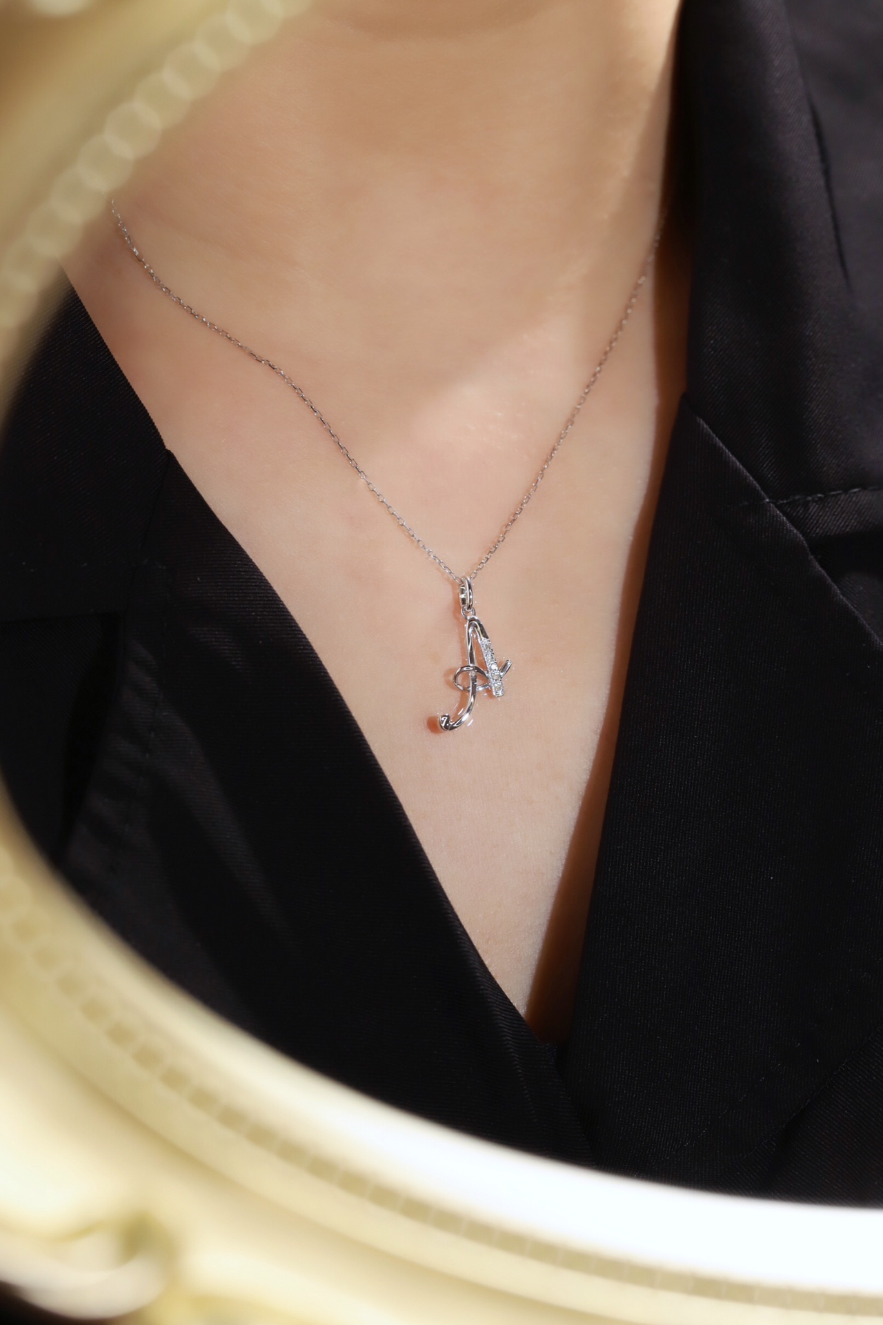 18k Gold Necklace with the Letter "A" Inlaid with 0.05ct Natural Diamond