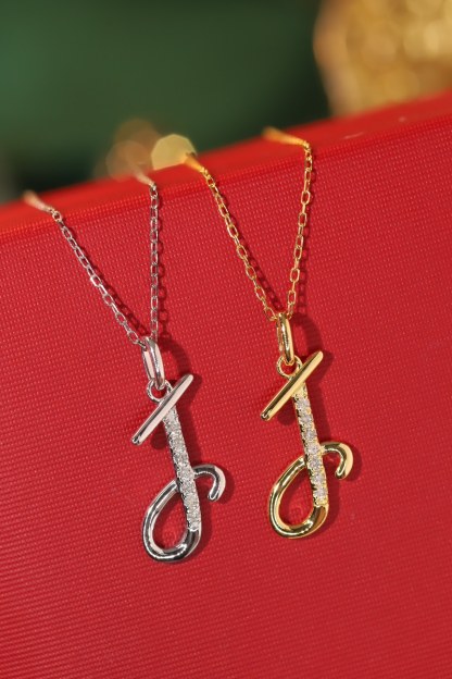 18k Gold Necklace with the Letter "J" Inlaid with 0.05ct Natural Diamond