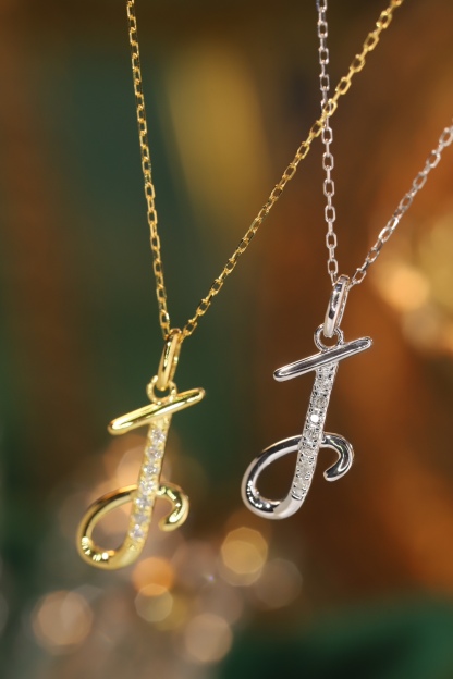 18k Gold Necklace with the Letter "J" Inlaid with 0.05ct Natural Diamond