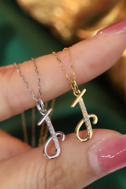 18k Gold Necklace with the Letter "J" Inlaid with 0.05ct Natural Diamond