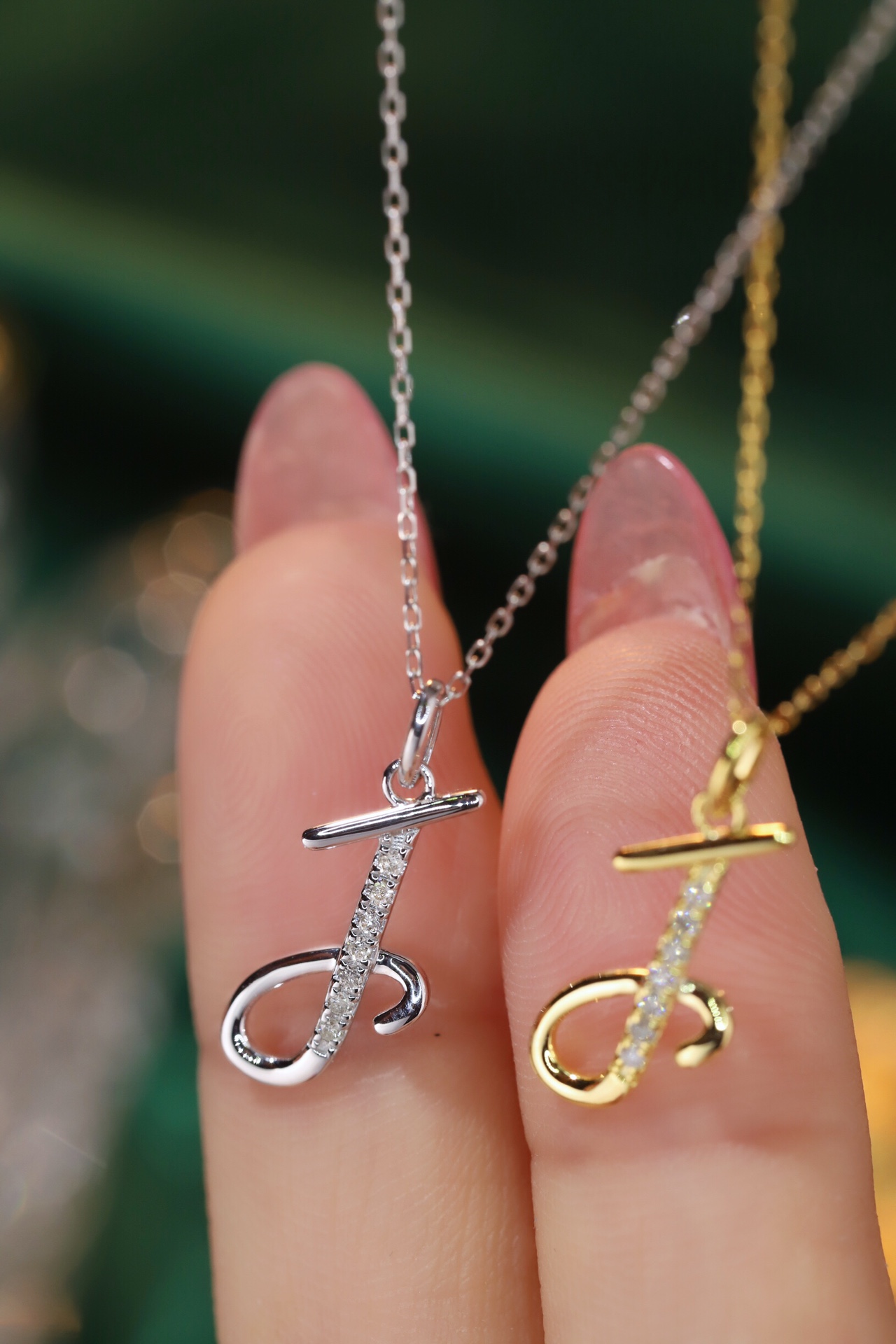 18k Gold Necklace with the Letter "J" Inlaid with 0.05ct Natural Diamond