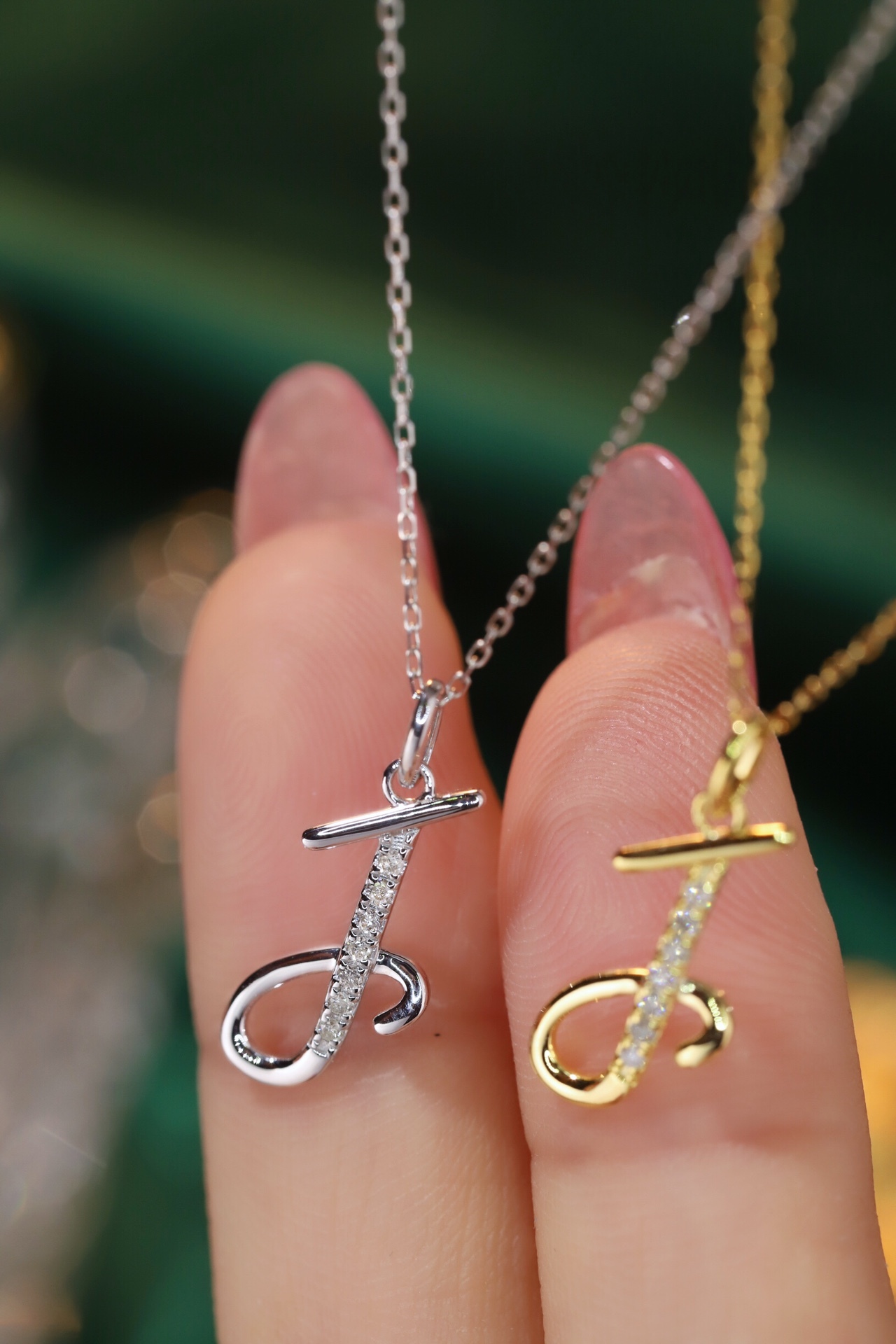 18k Gold Necklace with the Letter "J" Inlaid with 0.05ct Natural Diamond