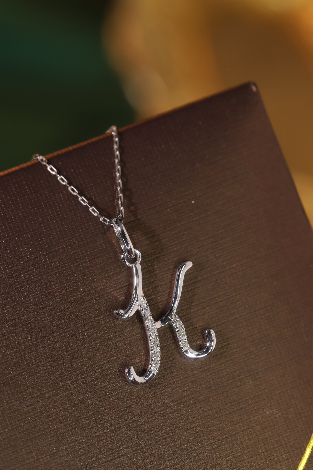 18k Gold Necklace with the Letter "K" Inlaid with 0.05ct Natural Diamond