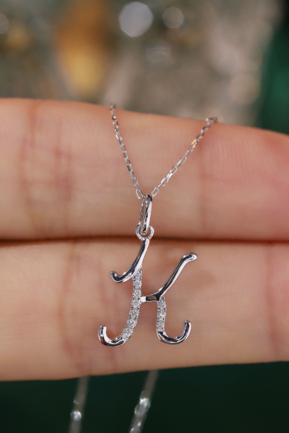 18k Gold Necklace with the Letter "K" Inlaid with 0.05ct Natural Diamond