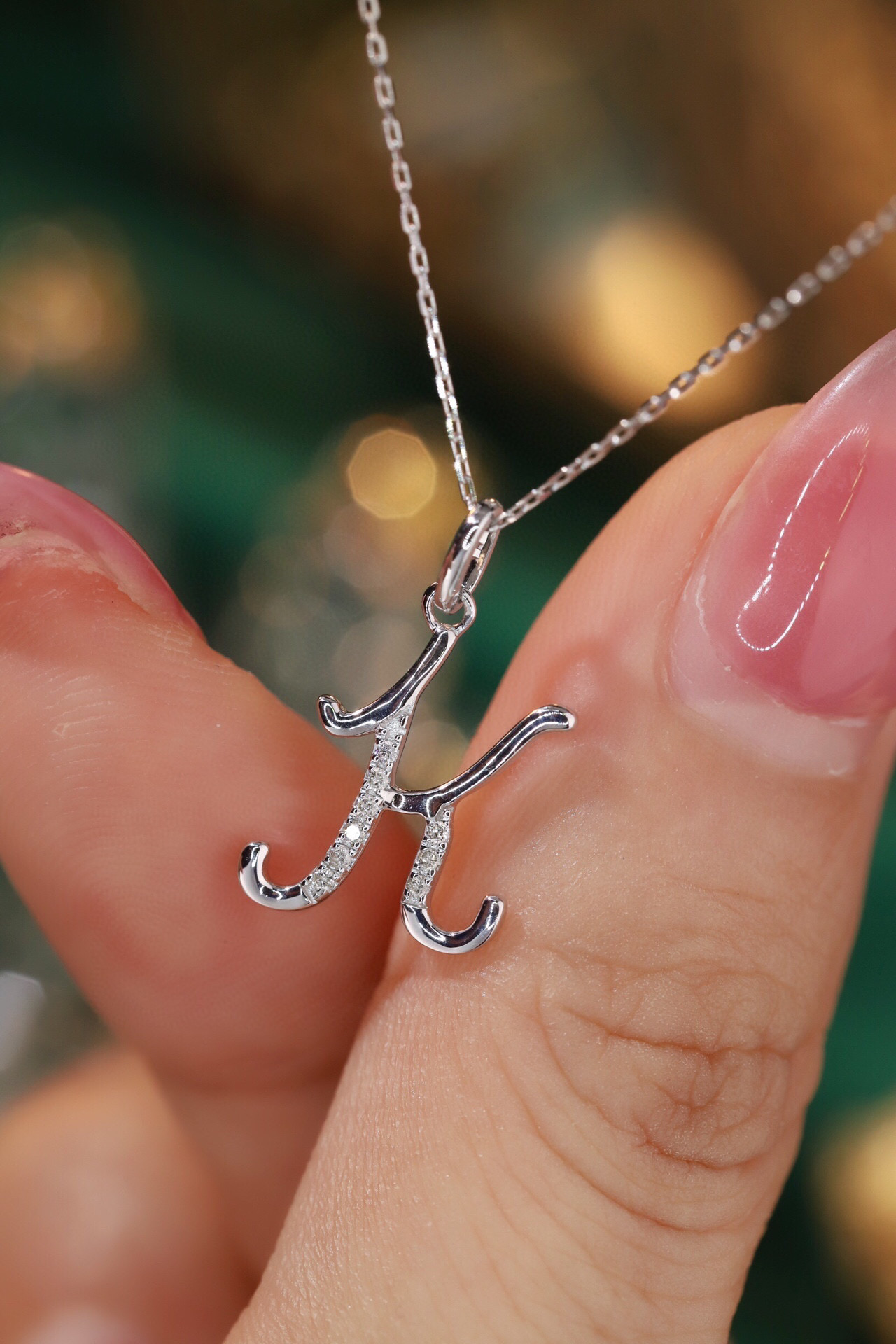 18k Gold Necklace with the Letter "K" Inlaid with 0.05ct Natural Diamond