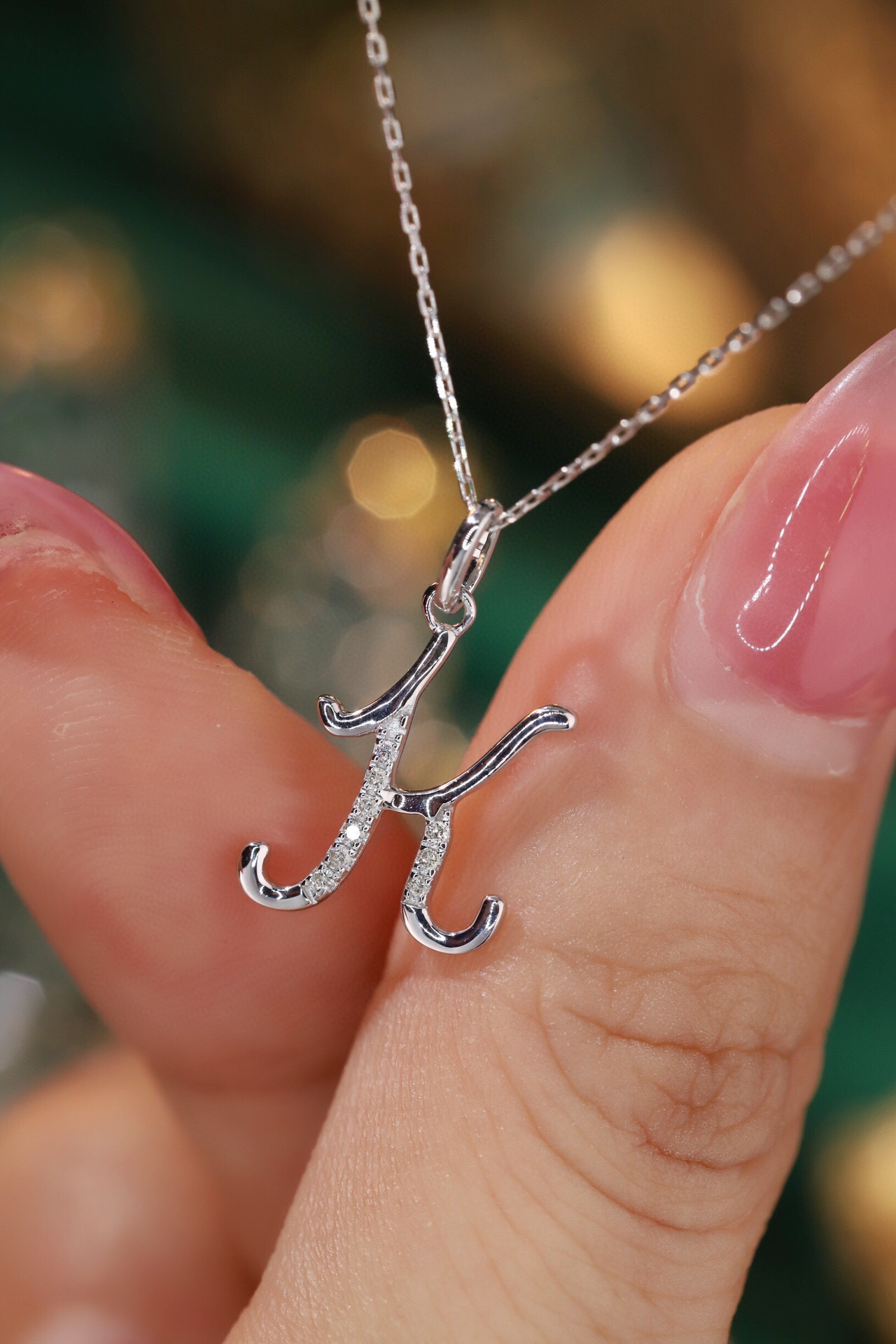 18k Gold Necklace with the Letter "K" Inlaid with 0.05ct Natural Diamond